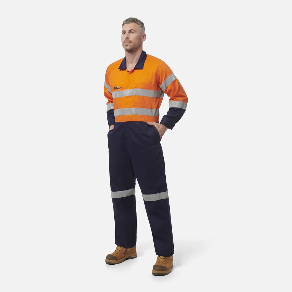 King Gee Originals Hi - Vis Reflective Two Tone Drill Work Overalls (K51525) - AJP Industrial Supplies - K51525 - Orange/Navy - 82R