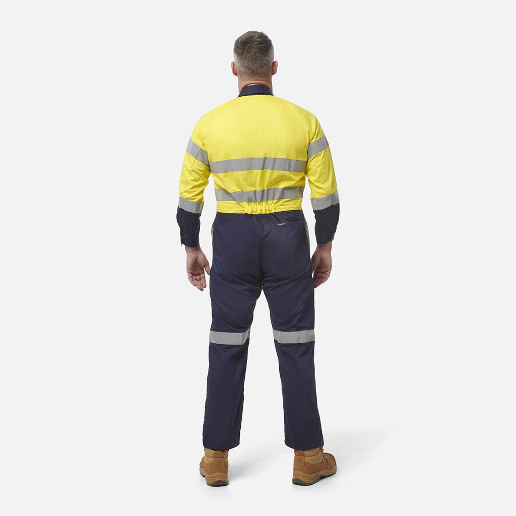 King Gee Originals Hi - Vis Reflective Two Tone Drill Work Overalls (K51525) - AJP Industrial Supplies - K51525 - Orange/Navy - 82R