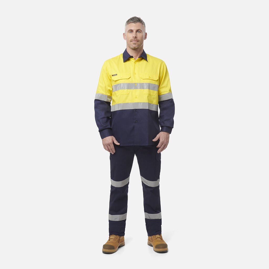 King Gee Originals Hi - Vis Reflective Two Tone Long Sleeve Work Shirt (K54315) - AJP Industrial Supplies - K54315 - Orange/Navy - S