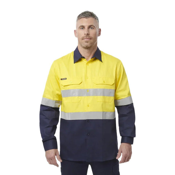 King Gee Originals Hi - Vis Reflective Two Tone Long Sleeve Work Shirt (K54315) - AJP Industrial Supplies - K54315 - Yellow/Navy - S