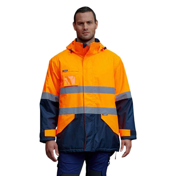 King Gee Originals Waterproof Hi - Vis Reflective Lightweight Jacket (K55200) - AJP Industrial Supplies - K55200 - Orange/Navy - 2XS