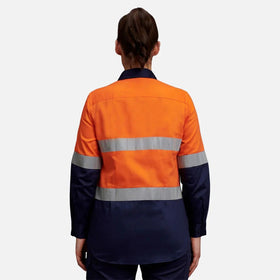 King Gee Women's Hi - Vis Reflective Long Sleeve Work Shirt (K44532) - AJP Industrial Supplies - K44532 - Orange/Navy - 6