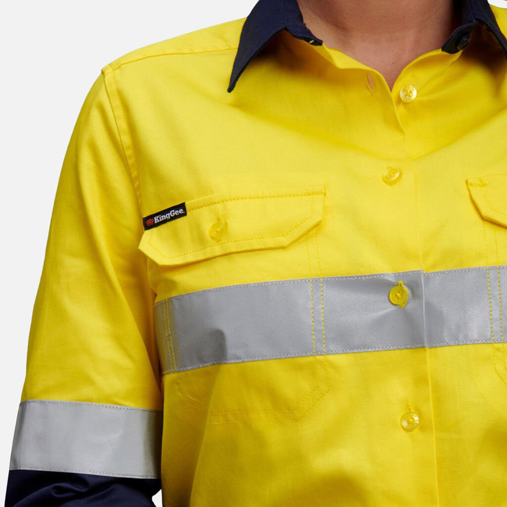 King Gee Women's Hi - Vis Reflective Long Sleeve Work Shirt (K44532) - AJP Industrial Supplies - K44532 - Orange/Navy - 6