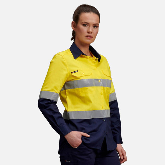 King Gee Women's Hi - Vis Reflective Long Sleeve Work Shirt (K44532) - AJP Industrial Supplies - K44532 - Orange/Navy - 6
