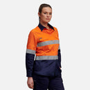 King Gee Women's Hi - Vis Reflective Long Sleeve Work Shirt (K44532) - AJP Industrial Supplies - K44532 - Orange/Navy - 6