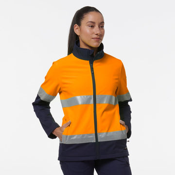 King Gee Women's Reflective Spliced Soft Shell Jacket (K45006) - AJP Industrial Supplies - K45006 - Orange/Navy - 6