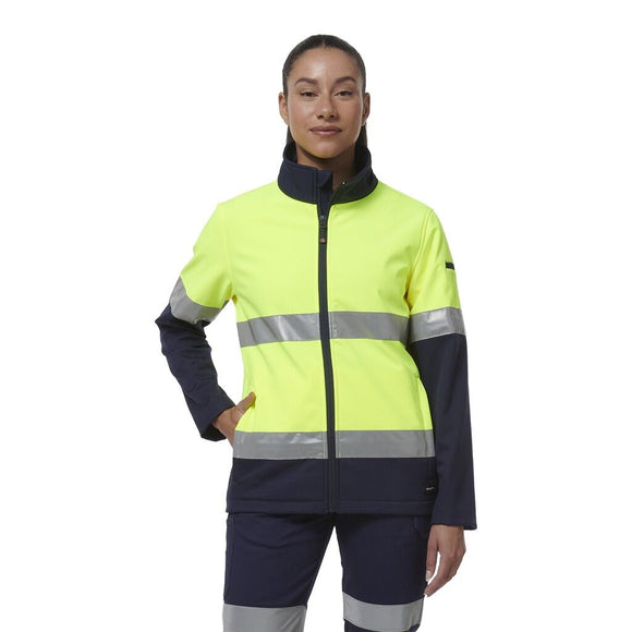 King Gee Women's Reflective Spliced Soft Shell Jacket (K45006) - AJP Industrial Supplies - K45006 - Yellow/Navy - 6