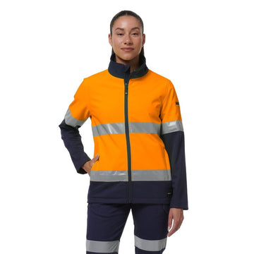 King Gee Women's Reflective Spliced Soft Shell Jacket (K45006) - AJP Industrial Supplies - K45006 - Orange/Navy - 6