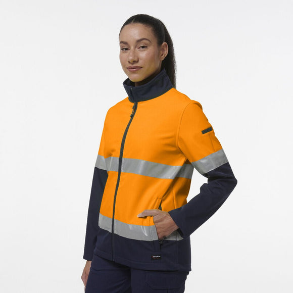 King Gee Women's Reflective Spliced Soft Shell Jacket (K45006) - AJP Industrial Supplies - K45006 - Orange/Navy - 6