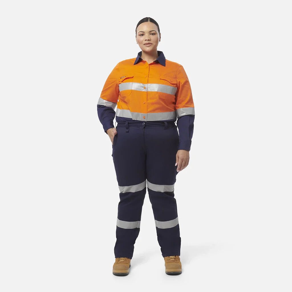 King Gee Women's Stretch Biomotion Reflective Work Pants (K43010) - AJP Industrial Supplies - K43010 - Navy - 12 - Curved