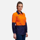 King Gee Women's Workcool 2 Hi - Vis Lightweight Work Shirt (K44543) - AJP Industrial Supplies - K44543 - Orange/Navy - 6