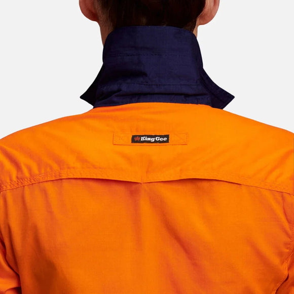 King Gee Women's Workcool 2 Hi - Vis Lightweight Work Shirt (K44543) - AJP Industrial Supplies - K44543 - Orange/Navy - 6