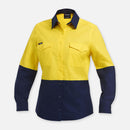 King Gee Women's Workcool 2 Hi - Vis Lightweight Work Shirt (K44543) - AJP Industrial Supplies - K44543 - Yellow/Navy - 6