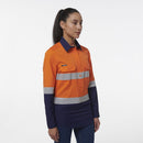 King Gee Women's Workcool Vented Closed Front Reflective Shirt (K44230) - AJP Industrial Supplies - K44230 - Orange/Navy - 6