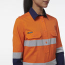 King Gee Women's Workcool Vented Closed Front Reflective Shirt (K44230) - AJP Industrial Supplies - K44230 - Orange/Navy - 6