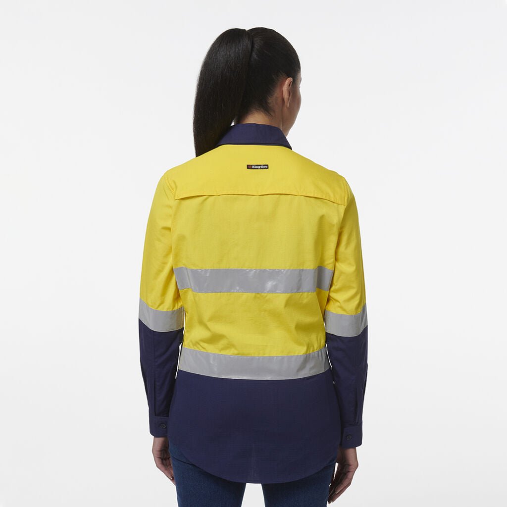King Gee Women's Workcool Vented Closed Front Reflective Shirt (K44230) - AJP Industrial Supplies - K44230 - Orange/Navy - 6