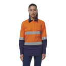 King Gee Women's Workcool Vented Closed Front Reflective Shirt (K44230) - AJP Industrial Supplies - K44230 - Orange/Navy - 6