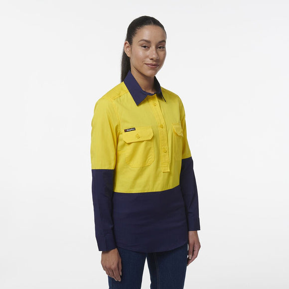 King Gee Women's Workcool Vented Closed Front Spliced Shirt (K44211) - AJP Industrial Supplies - K44211 - Orange/Navy - 6