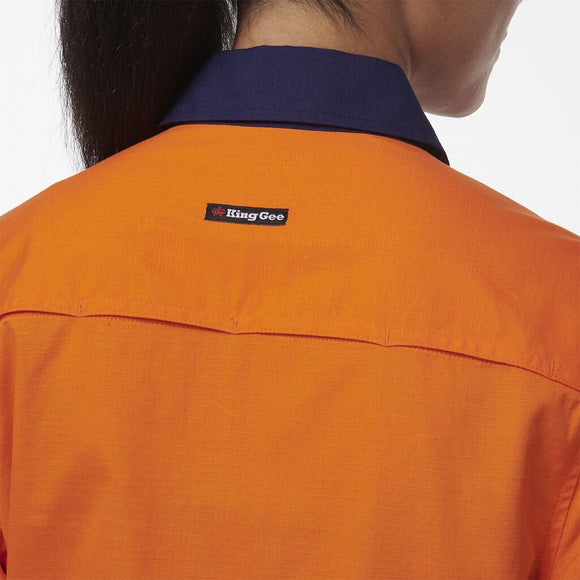 King Gee Women's Workcool Vented Closed Front Spliced Shirt (K44211) - AJP Industrial Supplies - K44211 - Orange/Navy - 6
