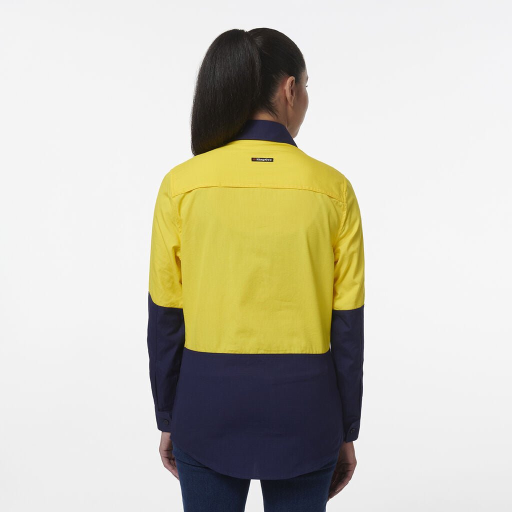 King Gee Women's Workcool Vented Closed Front Spliced Shirt (K44211) - AJP Industrial Supplies - K44211 - Orange/Navy - 6