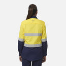 King Gee Women's Workcool Vented Spliced Spliced Shirt Taped Long Sleeve (K44227) - AJP Industrial Supplies - K44227 - Orange/Navy - 6