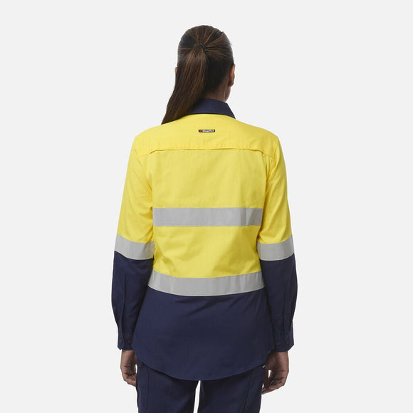 King Gee Women's Workcool Vented Spliced Spliced Shirt Taped Long Sleeve (K44227) - AJP Industrial Supplies - K44227 - Orange/Navy - 6