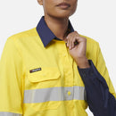 King Gee Women's Workcool Vented Spliced Spliced Shirt Taped Long Sleeve (K44227) - AJP Industrial Supplies - K44227 - Orange/Navy - 6