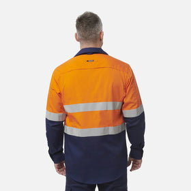 King Gee Workcool 2 Hi - Vis Reflective Closed Front Work Shirt (K54886) - AJP Industrial Supplies - K54886 - Orange/Navy - 2XS