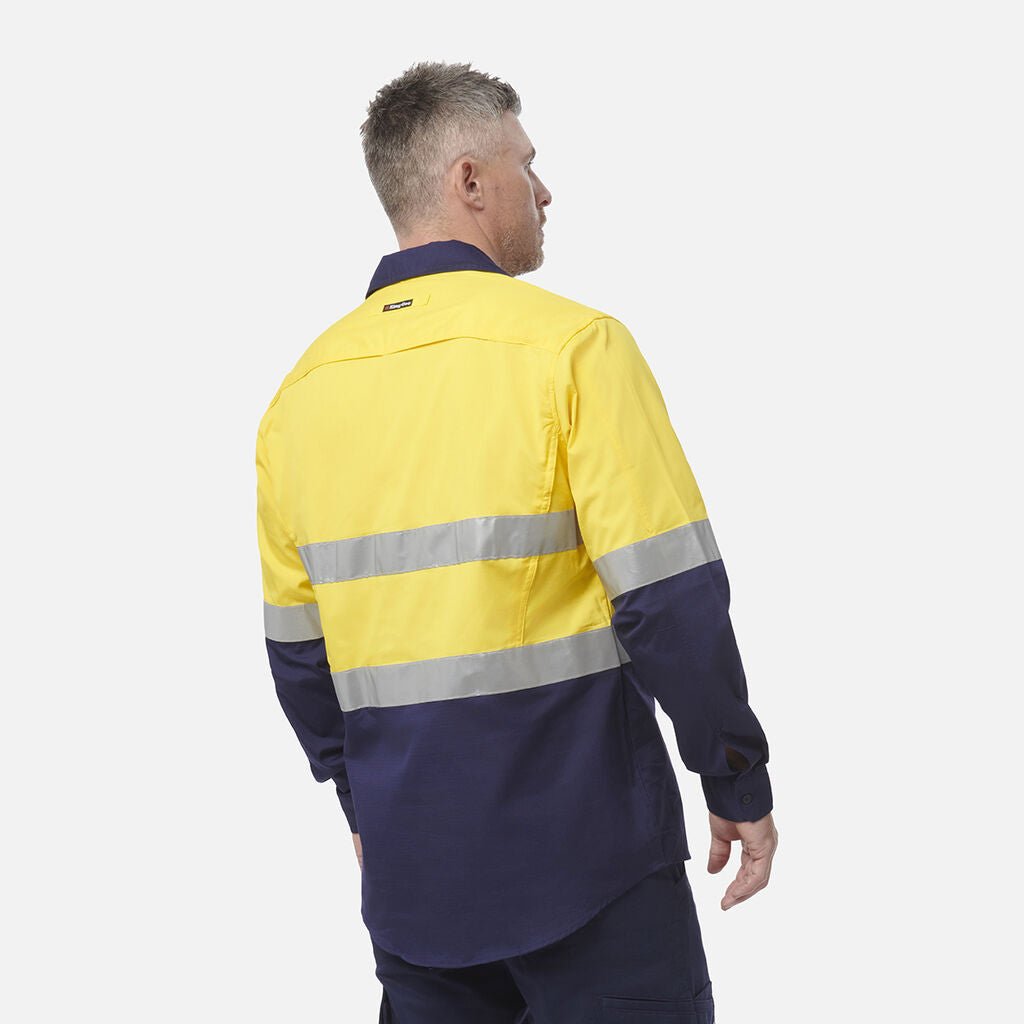 King Gee Workcool 2 Hi - Vis Reflective Closed Front Work Shirt (K54886) - AJP Industrial Supplies - K54886 - Orange/Navy - 2XS