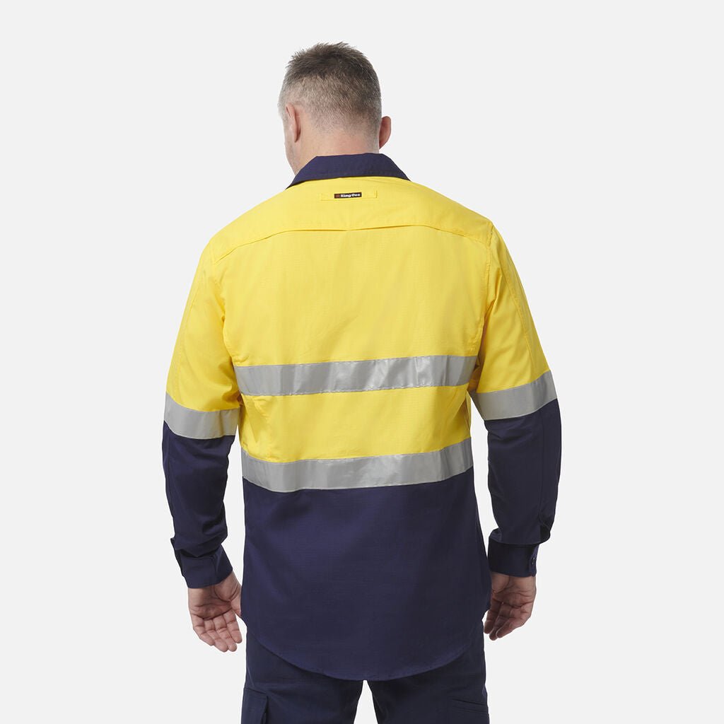 King Gee Workcool 2 Hi - Vis Reflective Closed Front Work Shirt (K54886) - AJP Industrial Supplies - K54886 - Orange/Navy - 2XS