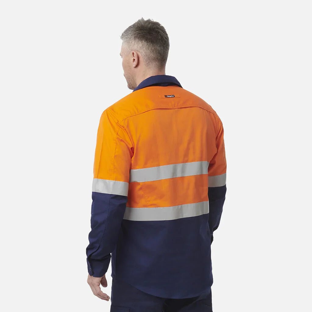 King Gee Workcool 2 Hi - Vis Reflective Closed Front Work Shirt (K54886) - AJP Industrial Supplies - K54886 - Orange/Navy - 2XS