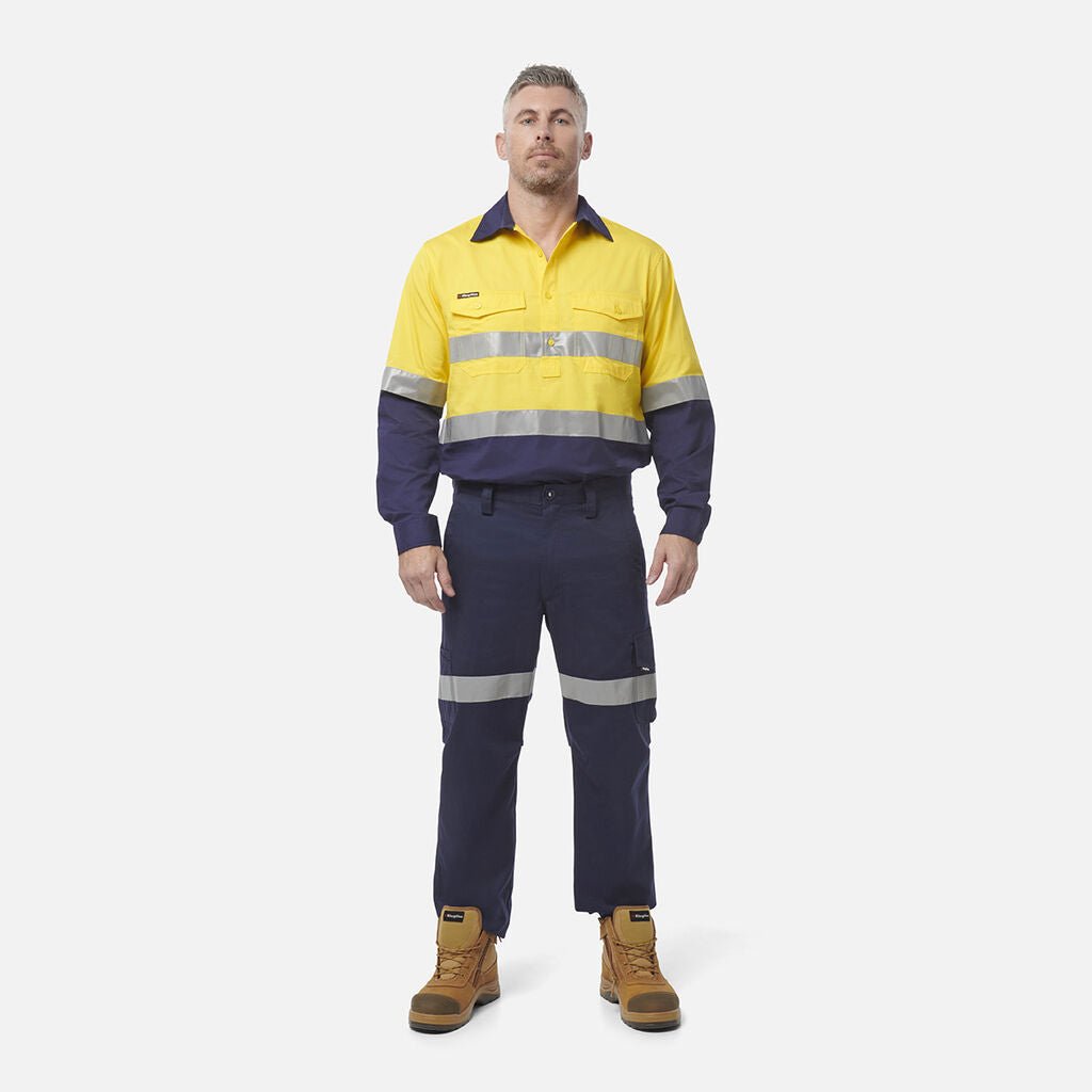 King Gee Workcool 2 Hi - Vis Reflective Closed Front Work Shirt (K54886) - AJP Industrial Supplies - K54886 - Orange/Navy - 2XS
