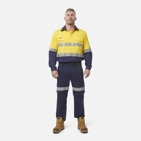 King Gee Workcool 2 Hi - Vis Reflective Closed Front Work Shirt (K54886) - AJP Industrial Supplies - K54886 - Orange/Navy - 2XS