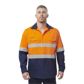 King Gee Workcool 2 Hi - Vis Reflective Closed Front Work Shirt (K54886) - AJP Industrial Supplies - K54886 - Orange/Navy - 2XS