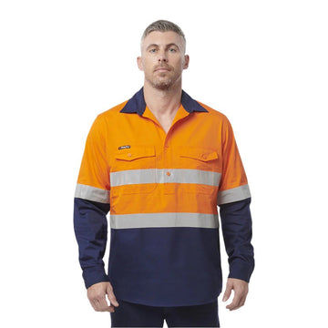 King Gee Workcool 2 Hi - Vis Reflective Closed Front Work Shirt (K54886) - AJP Industrial Supplies - K54886 - Orange/Navy - 2XS