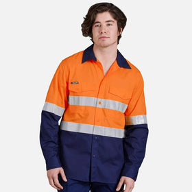 King Gee Workcool 2 Hi - Vis Reflective Two Tone Long Sleeve Work Shirt (K54880) - AJP Industrial Supplies - K54880 - Orange/Navy - 2XS