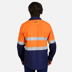 King Gee Workcool 2 Hi - Vis Reflective Two Tone Long Sleeve Work Shirt (K54880) - AJP Industrial Supplies - K54880 - Orange/Navy - 2XS