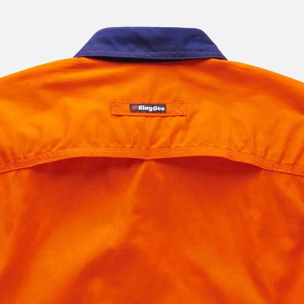 King Gee Workcool 2 Hi - Vis Reflective Two Tone Long Sleeve Work Shirt (K54880) - AJP Industrial Supplies - K54880 - Orange/Navy - 2XS