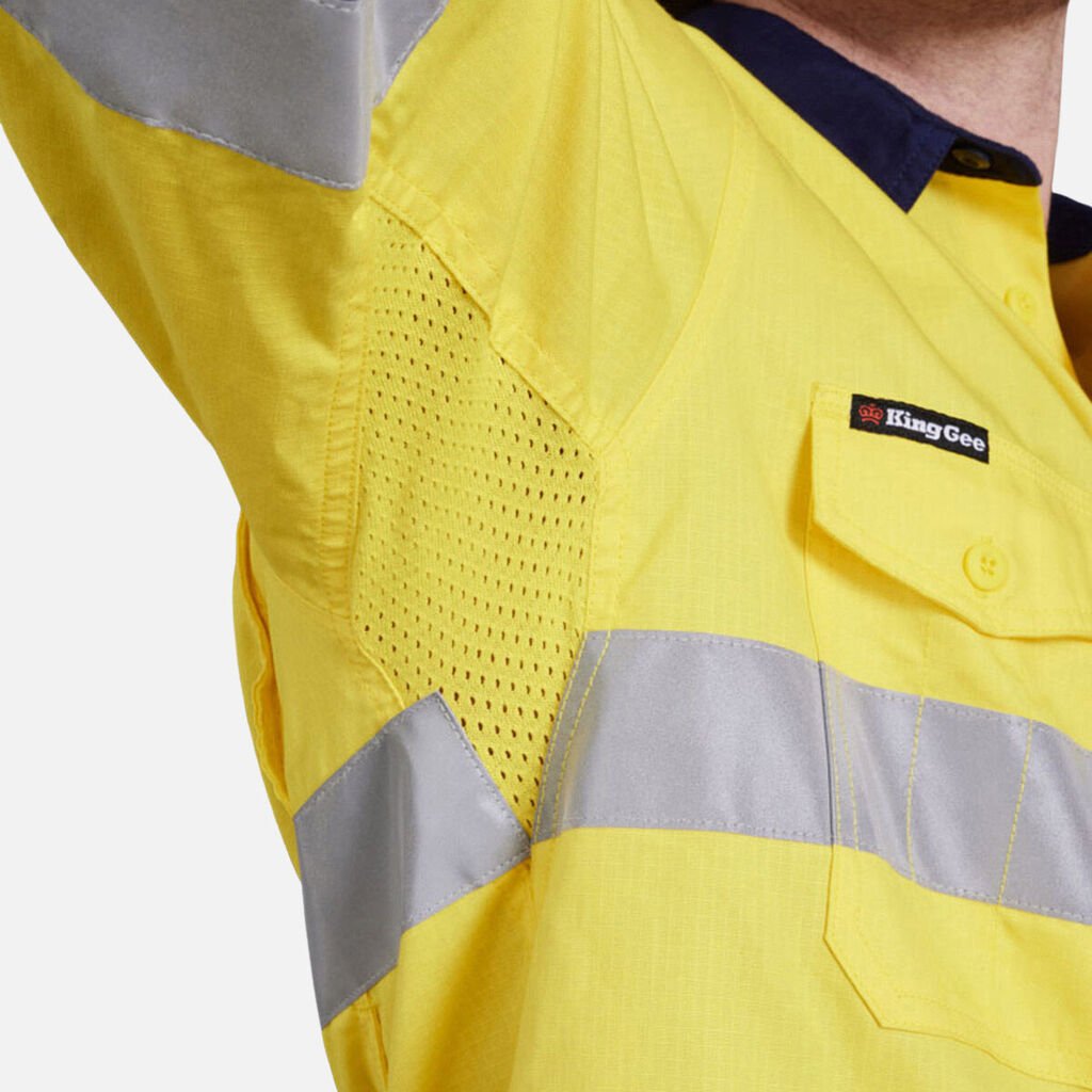 King Gee Workcool 2 Hi - Vis Reflective Two Tone Long Sleeve Work Shirt (K54880) - AJP Industrial Supplies - K54880 - Orange/Navy - 2XS