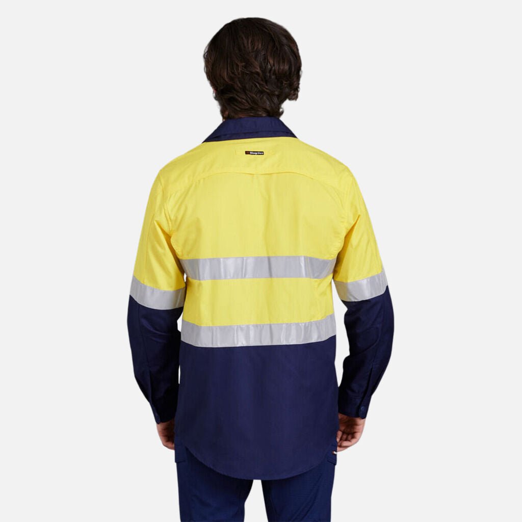 King Gee Workcool 2 Hi - Vis Reflective Two Tone Long Sleeve Work Shirt (K54880) - AJP Industrial Supplies - K54880 - Orange/Navy - 2XS
