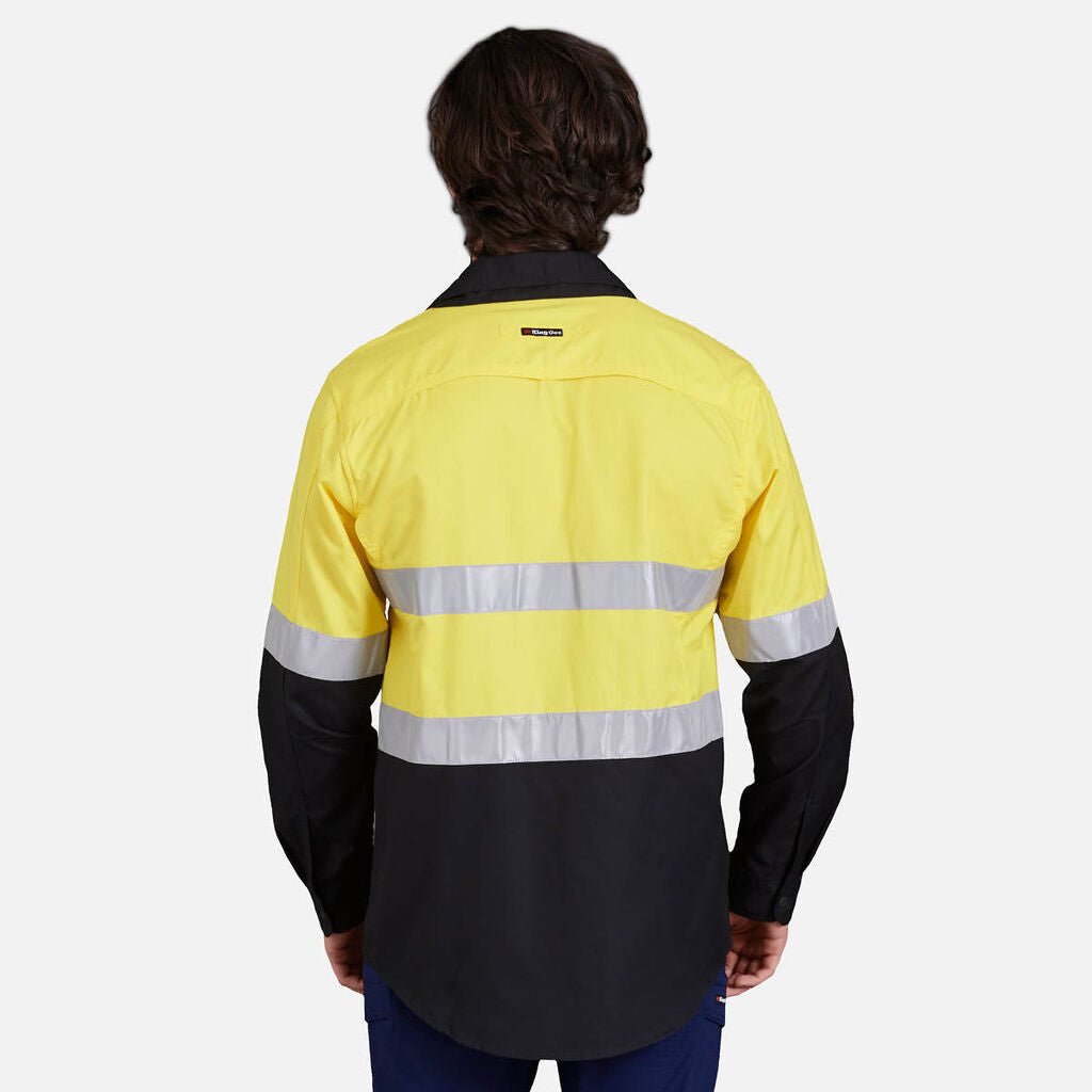 King Gee Workcool 2 Hi - Vis Reflective Two Tone Long Sleeve Work Shirt (K54880) - AJP Industrial Supplies - K54880 - Orange/Navy - 2XS