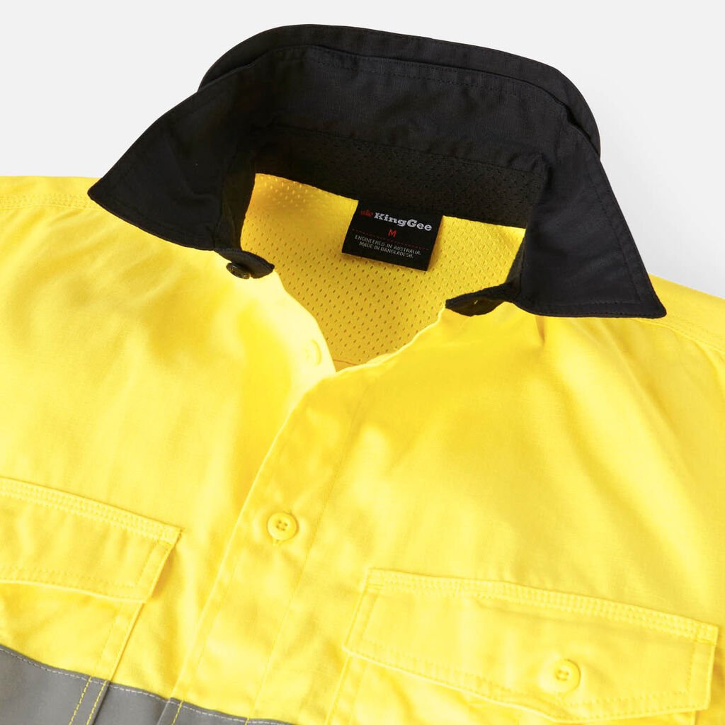 King Gee Workcool 2 Hi - Vis Reflective Two Tone Long Sleeve Work Shirt (K54880) - AJP Industrial Supplies - K54880 - Orange/Navy - 2XS