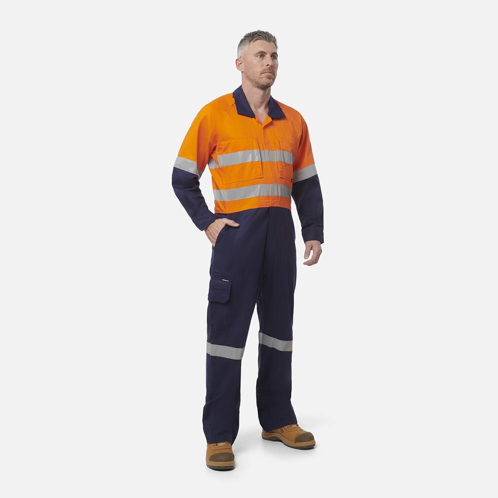 King Gee Workcool 2 Hi - Vis Reflective Two Tone Work Overalls (K51540) - AJP Industrial Supplies - K51540 - Orange/Navy - 67R