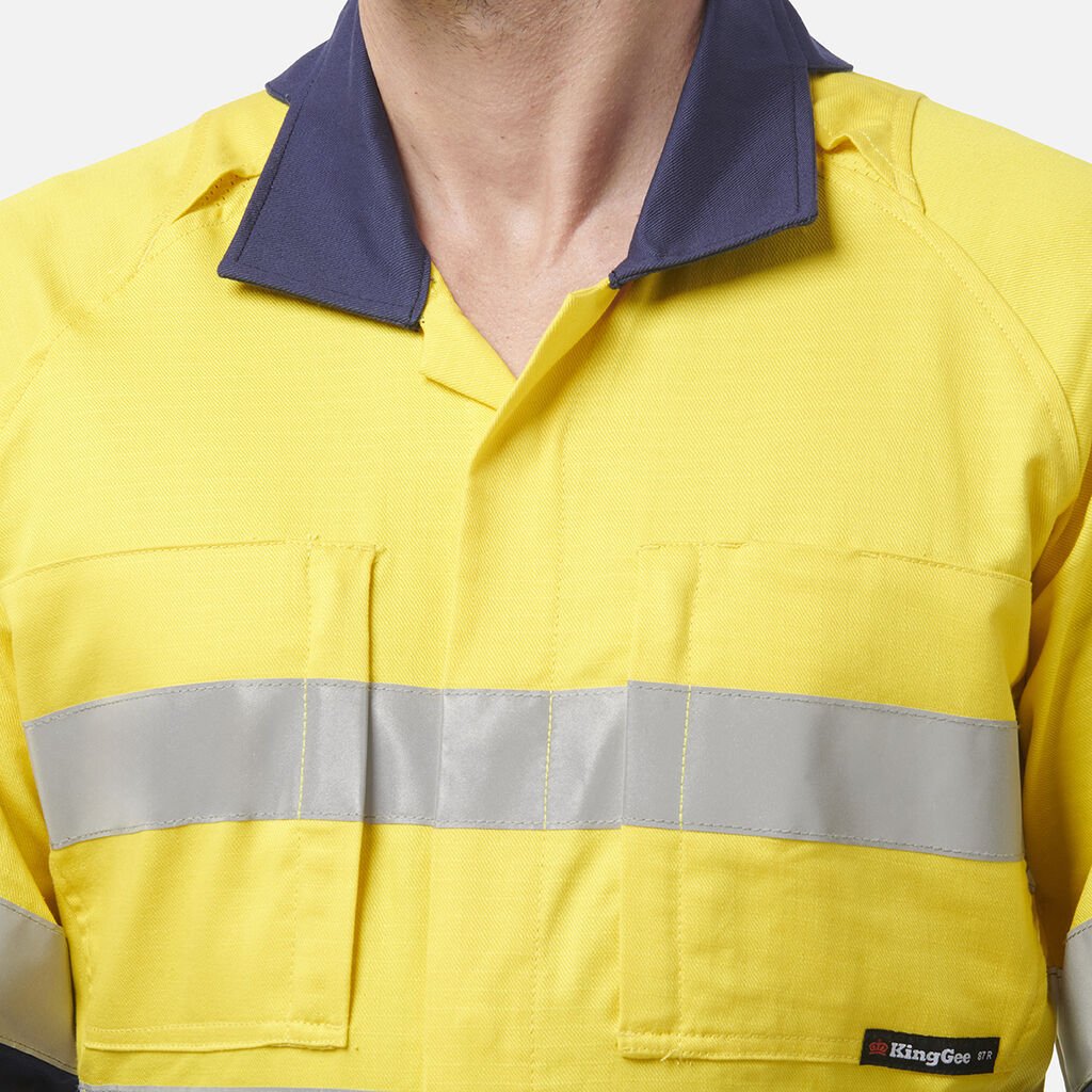 King Gee Workcool 2 Hi - Vis Reflective Two Tone Work Overalls (K51540) - AJP Industrial Supplies - K51540 - Orange/Navy - 67R