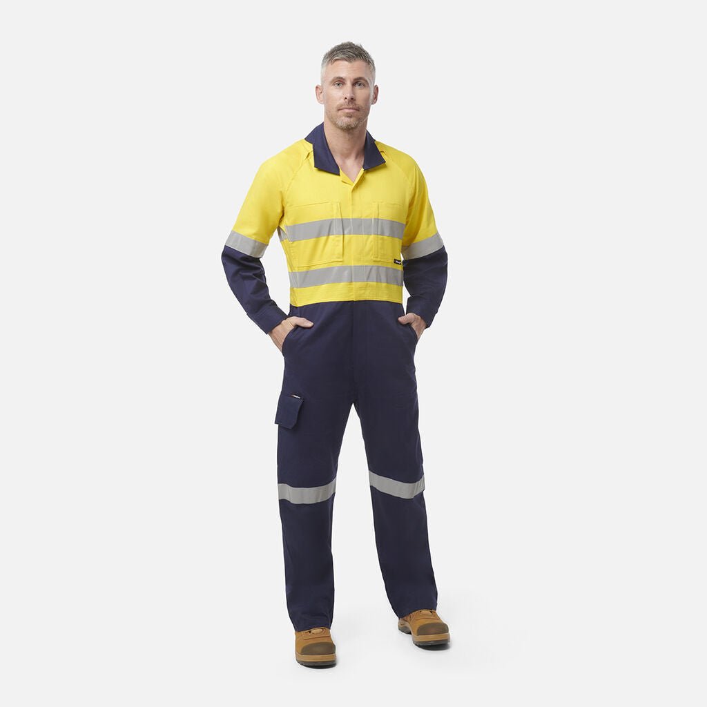 King Gee Workcool 2 Hi - Vis Reflective Two Tone Work Overalls (K51540) - AJP Industrial Supplies - K51540 - Orange/Navy - 67R