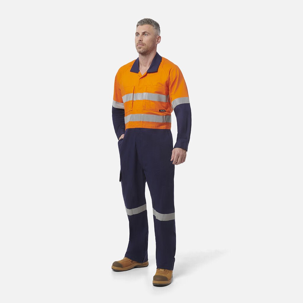 King Gee Workcool 2 Hi - Vis Reflective Two Tone Work Overalls (K51540) - AJP Industrial Supplies - K51540 - Orange/Navy - 67R