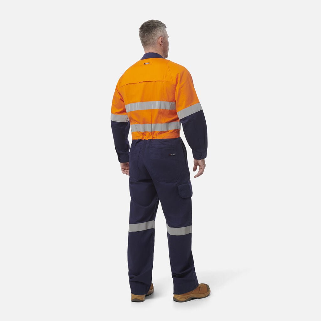 King Gee Workcool 2 Hi - Vis Reflective Two Tone Work Overalls (K51540) - AJP Industrial Supplies - K51540 - Orange/Navy - 67R