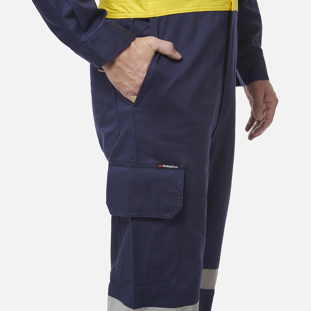 King Gee Workcool 2 Hi - Vis Reflective Two Tone Work Overalls (K51540) - AJP Industrial Supplies - K51540 - Orange/Navy - 67R