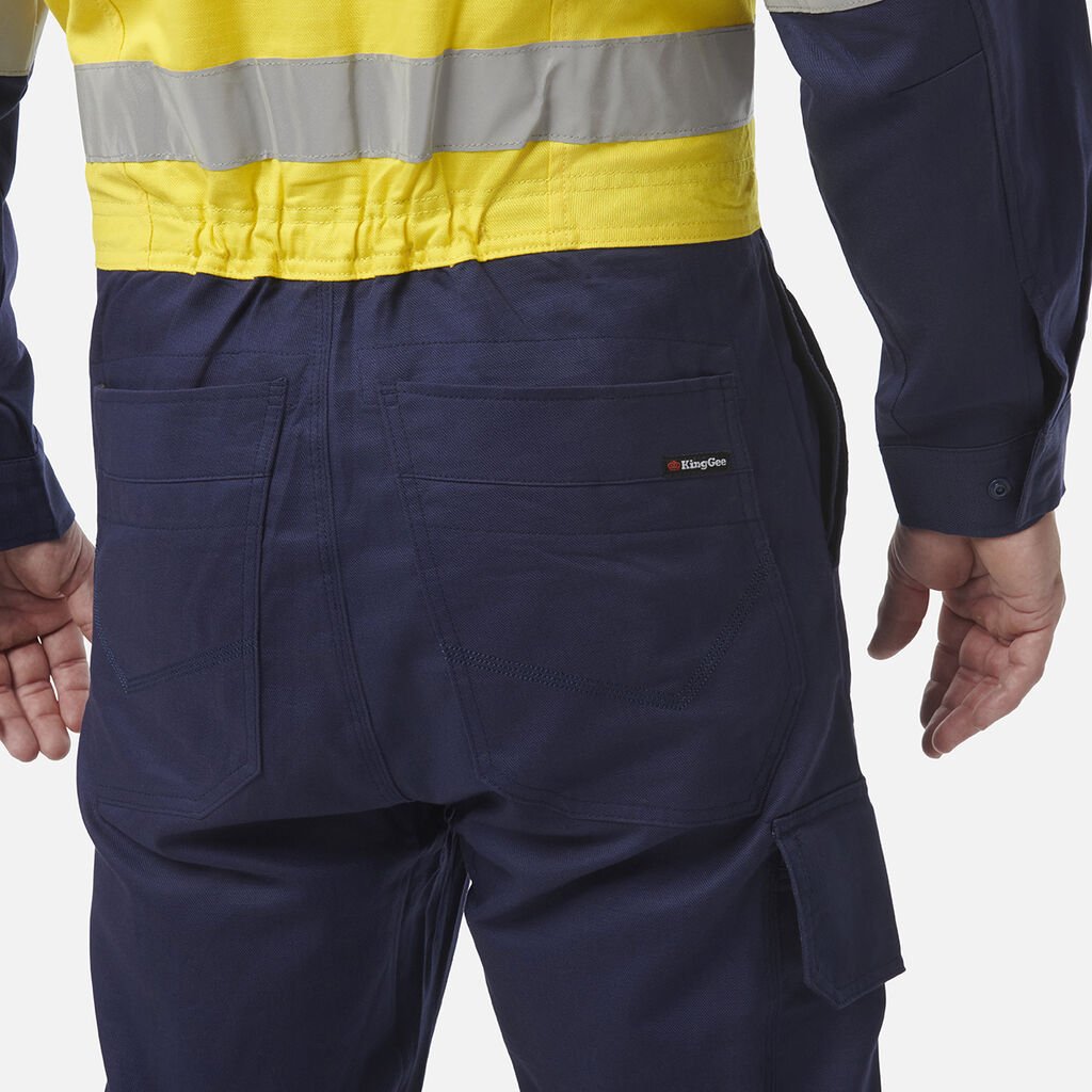 King Gee Workcool 2 Hi - Vis Reflective Two Tone Work Overalls (K51540) - AJP Industrial Supplies - K51540 - Orange/Navy - 67R
