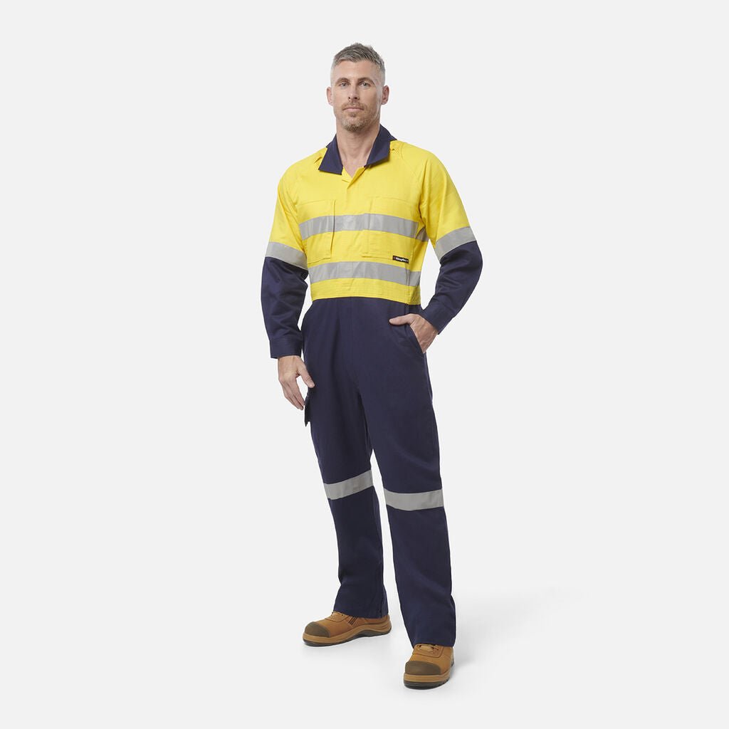 King Gee Workcool 2 Hi - Vis Reflective Two Tone Work Overalls (K51540) - AJP Industrial Supplies - K51540 - Orange/Navy - 67R